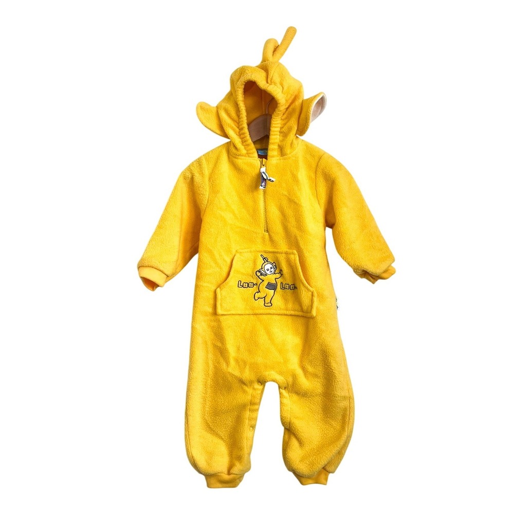 Vintage 1999 Teletubbies Laa Laa Fleece Hooded Romper Size 18M Halloween Costume